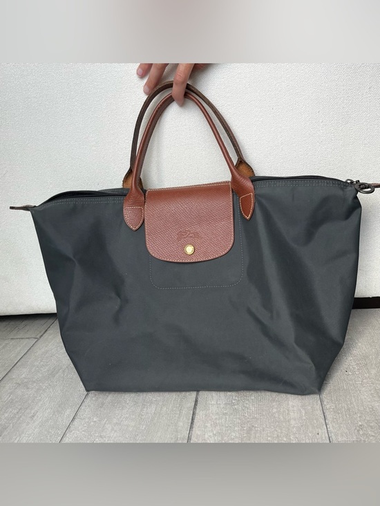 Longchamp Handbags - Longchamp Le Pliage "M" Top Handle Tote Handbag Gun Metal Gray Modele Depose